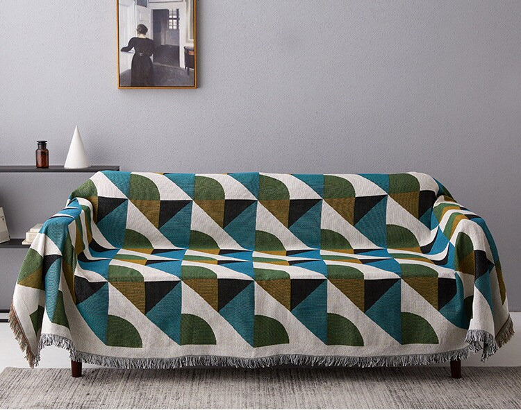 Nordic handwoven throw geometric blanket couch soft & warm, Handmade Nordic blanket for sofa, armchair, Boho home decor, tapestry blanket