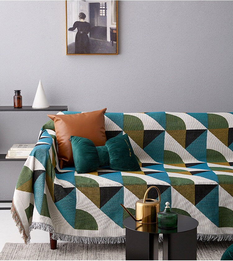 Nordic handwoven throw geometric blanket couch soft & warm, Handmade Nordic blanket for sofa, armchair, Boho home decor, tapestry blanket