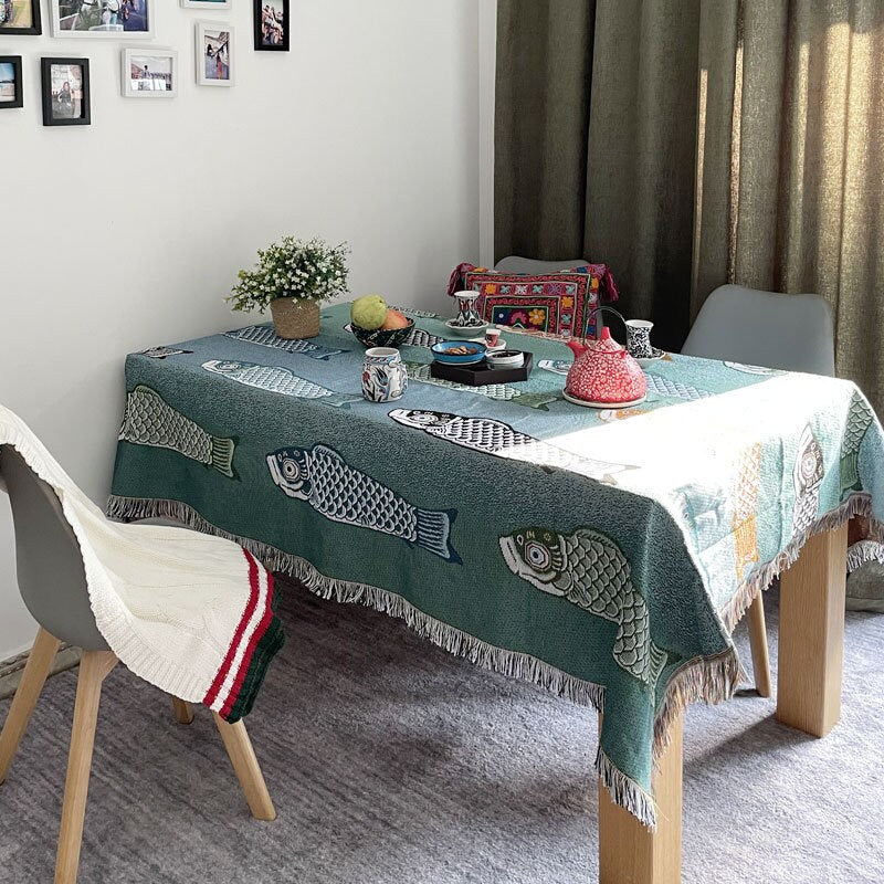 More fish jacquard Woven Blankets, Sofa Blanket, Picnic blanket,Beach blanke,Double-Sided Use,Housewarming gift.