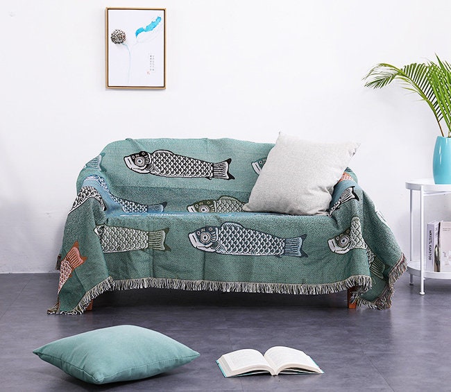 More fish jacquard Woven Blankets, Sofa Blanket, Picnic blanket,Beach blanke,Double-Sided Use,Housewarming gift.