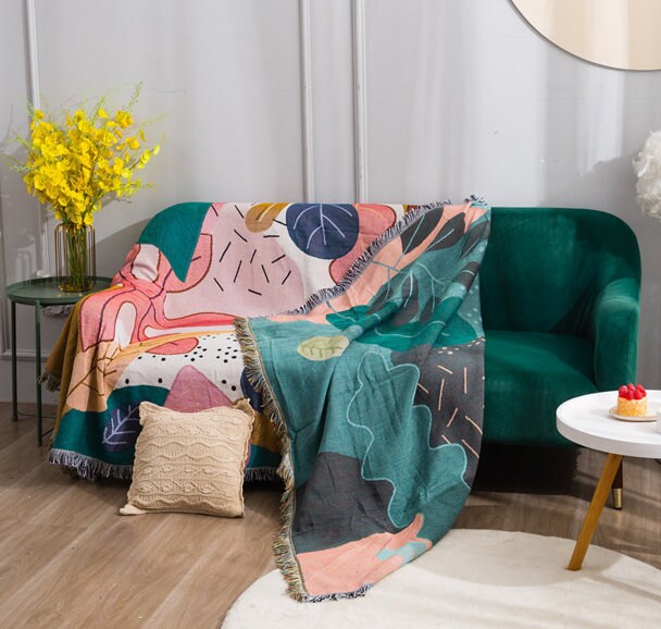 Cartoon leaves jacquard woven blankets, Sofa Blanket, Picnic blanket,Beach blanke,Double-Sided Use,Housewarming gift.