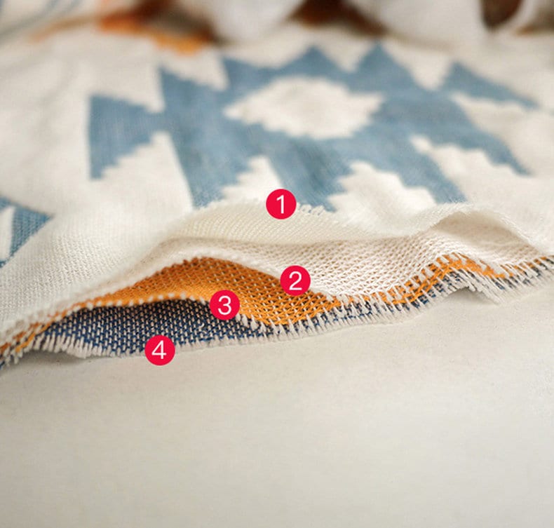 Bohemia Cotton Blanket Throw,Cotton Blanket 4-Layers Double-sided Woven Home Decor Bedding,Cozy Nap Throw Blanket,Housewarming gift.