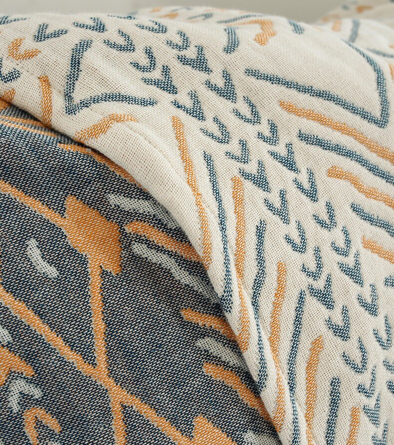 Bohemia Cotton Blanket Throw,Cotton Blanket 4-Layers Double-sided Woven Home Decor Bedding,Cozy Nap Throw Blanket,Housewarming gift.
