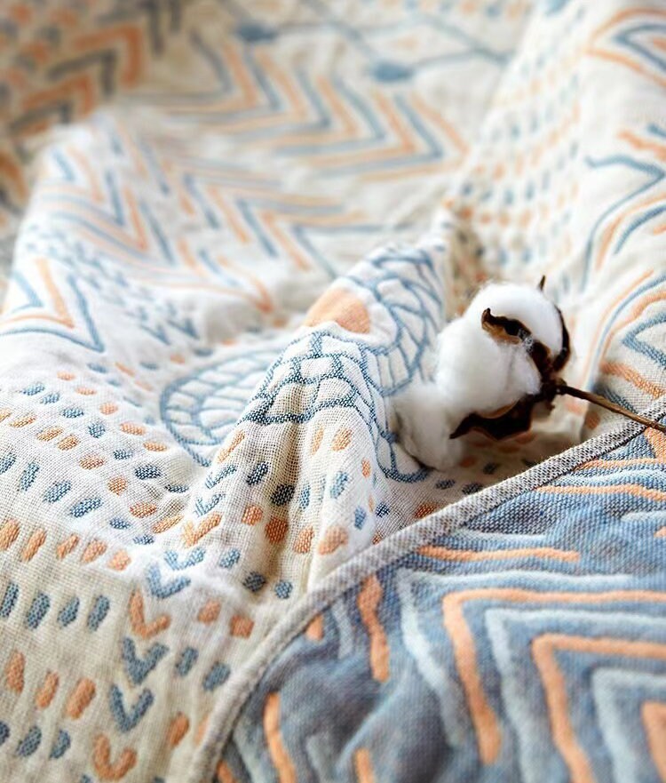 Bohemia Cotton Blanket Throw,Cotton Blanket 4-Layers Double-sided Woven Home Decor Bedding,Cozy Nap Throw Blanket,Housewarming gift.