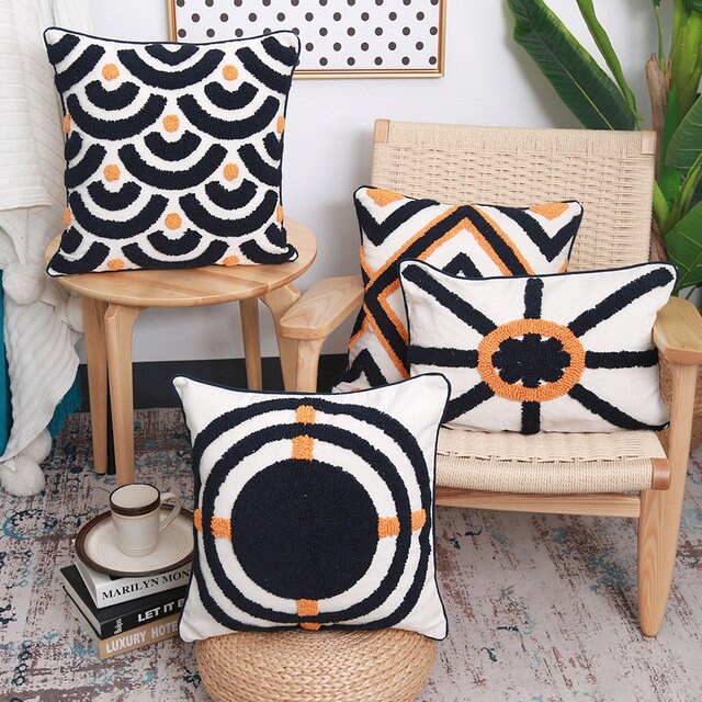 Cold tones man home decor Cotton linen tufted cushion covers, cotton tufted pillowcases, decorative,Holiday gifts ,housewarming gifts.