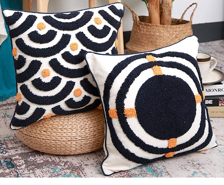 Cold tones man home decor Cotton linen tufted cushion covers, cotton tufted pillowcases, decorative,Holiday gifts ,housewarming gifts.