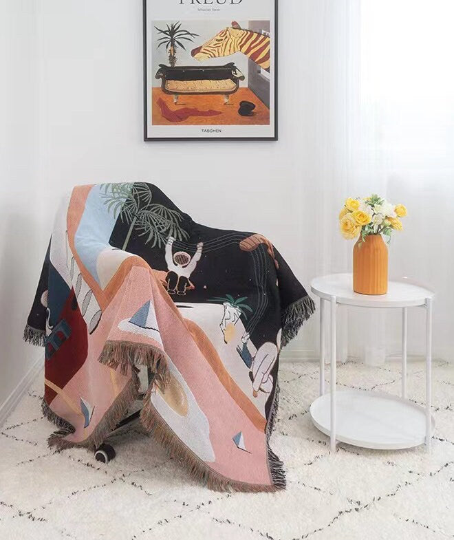 Space Tourism Cotton Woven Throw Blanket,Cozy Nap Throw Blanket, Double-Sided Use Sofa Throw Blanket,Tapestry Throw,Housewarming gift.