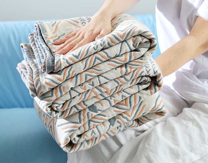 Bohemia Cotton Blanket Throw,Cotton Blanket 4-Layers Double-sided Woven Home Decor Bedding,Cozy Nap Throw Blanket,Housewarming gift.