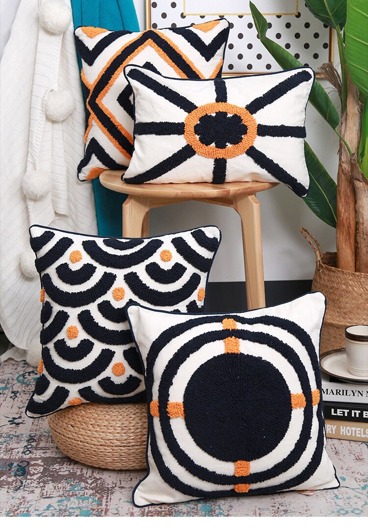 Cold tones man home decor Cotton linen tufted cushion covers, cotton tufted pillowcases, decorative,Holiday gifts ,housewarming gifts.