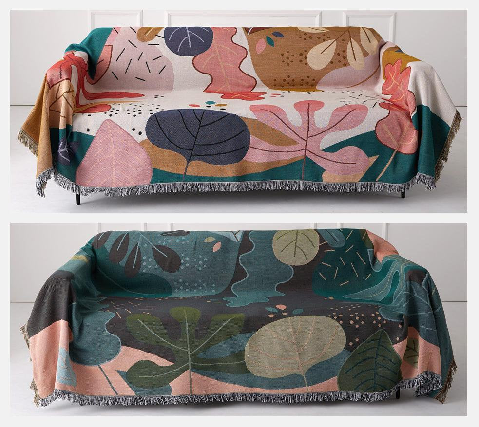 Cartoon leaves jacquard woven blankets, Sofa Blanket, Picnic blanket,Beach blanke,Double-Sided Use,Housewarming gift.