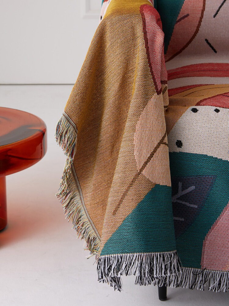 Cartoon leaves jacquard woven blankets, Sofa Blanket, Picnic blanket,Beach blanke,Double-Sided Use,Housewarming gift.