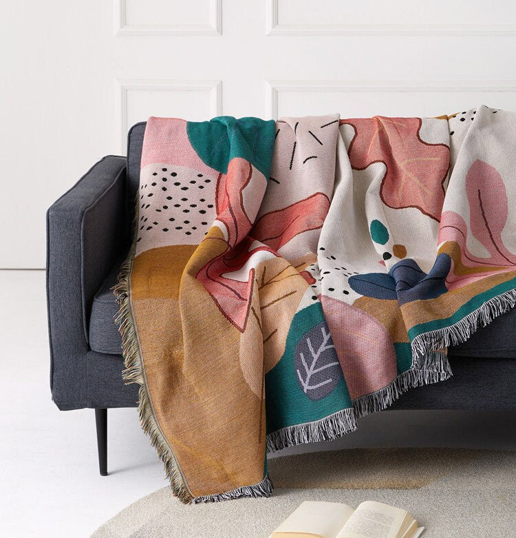 Cartoon leaves jacquard woven blankets, Sofa Blanket, Picnic blanket,Beach blanke,Double-Sided Use,Housewarming gift.