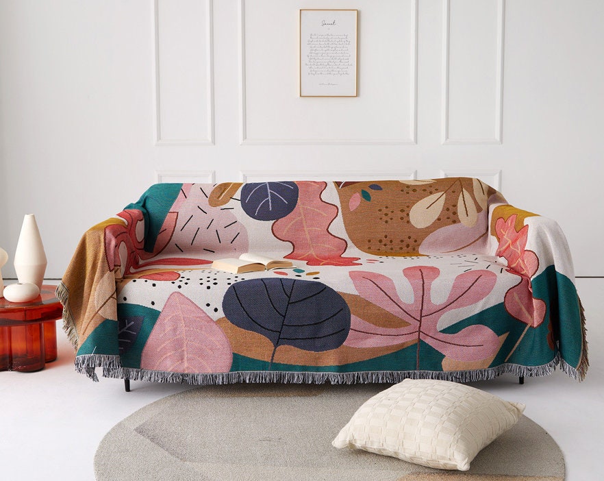 Cartoon leaves jacquard woven blankets, Sofa Blanket, Picnic blanket,Beach blanke,Double-Sided Use,Housewarming gift.