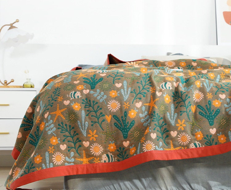 Cotton Bedcover Sofa Blanket, Double-sided use,Decorative Bed Woven Cotton Blanket Throw,Decorative blanket,Housewarming gift.
