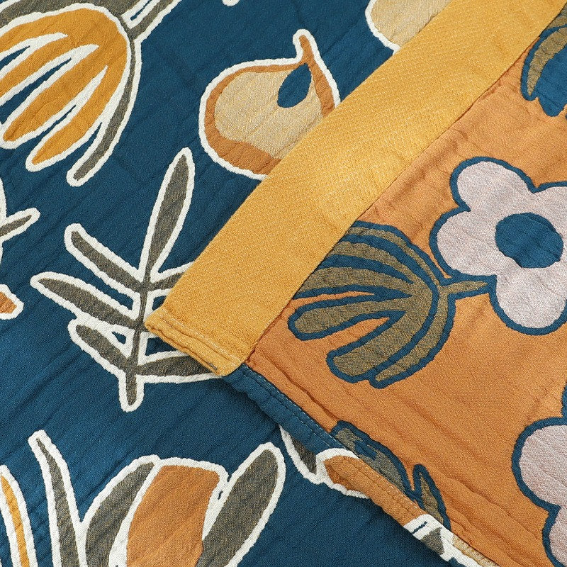 Five Layers Cotton Blanket 100% cotton bedcover Sofa Blanket,Yellow Edging Decorative Bed Woven Cotton Blanket,Housewarming gift.