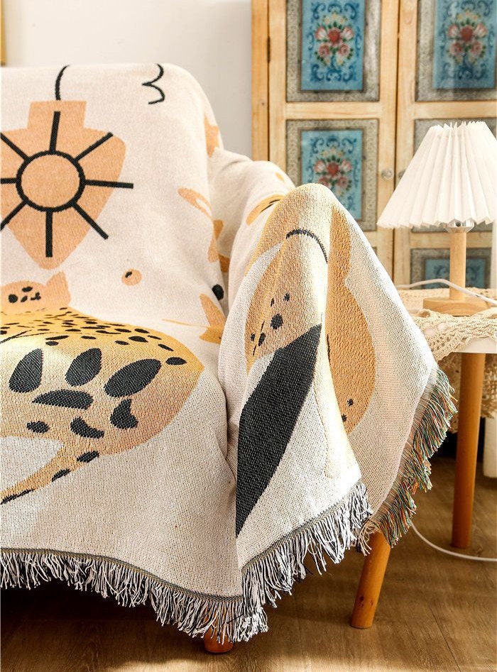 Leopard Furniture Throw, Picnic Blanket, Garden Cotton Knitted Blanket, Unique Gift, Picnic blanket,Double-Sided Use,Housewarming gift.