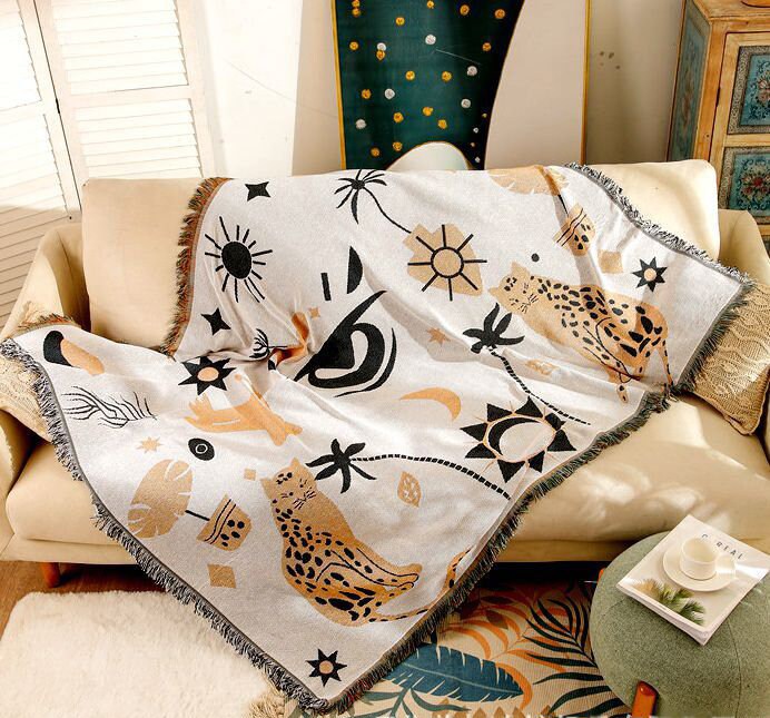 Leopard Furniture Throw, Picnic Blanket, Garden Cotton Knitted Blanket, Unique Gift, Picnic blanket,Double-Sided Use,Housewarming gift.