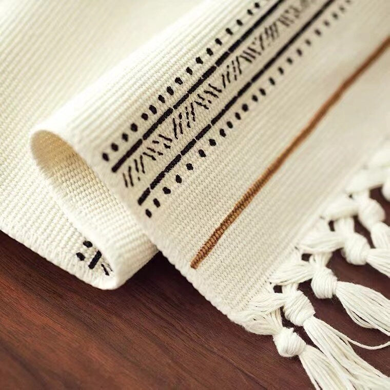 Cotton and linen Table Runners, Morocco Style table runners, Decorative Tassel table runners, Modern table setting.Housewarming gift.