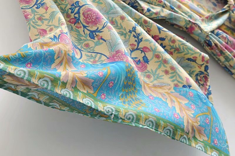 Kimono Boho Vintage cotton phoenix tail print Sashes Women Bohemian V Neck Batwing Sleeves long robe Kimono Jacket,gift for her