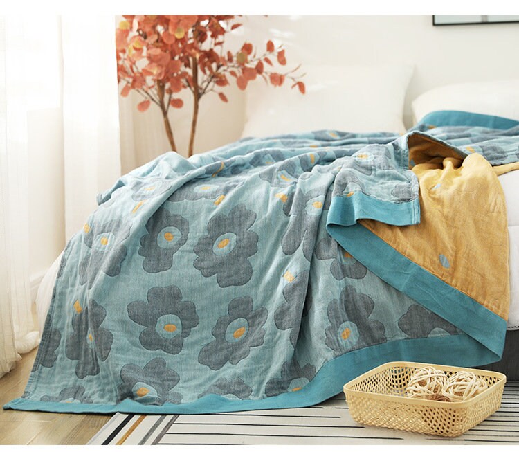 Soft 5 Layers Cotton Throw Bed Cover 100% cotton Muslin Woven Sofa Throw Home Decor,Double-sided Bed Throw Blanket,Housewarming gift.