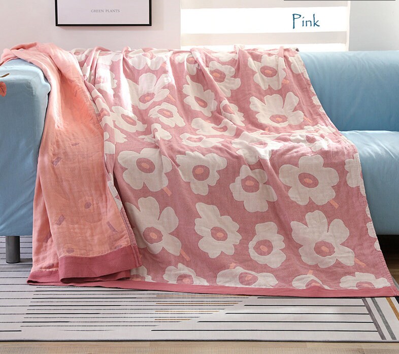 Soft 5 Layers Cotton Throw Bed Cover 100% cotton Muslin Woven Sofa Throw Home Decor,Double-sided Bed Throw Blanket,Housewarming gift.