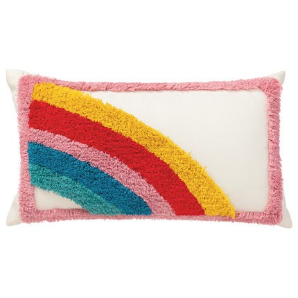 Rainbow Color Stripes Cushion Cover 18" x 18"inch,100% Cotton Tufted Textured Pillow Case,Decorative Tassel Pillows,Housewarming gift.