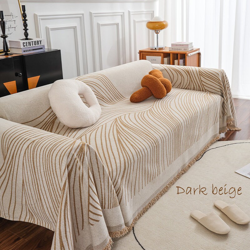 Multi-line chenille jacquard tassels bedcover sofa blanket, Couch bedspread nap blanket throw,Gift for Home, Decor