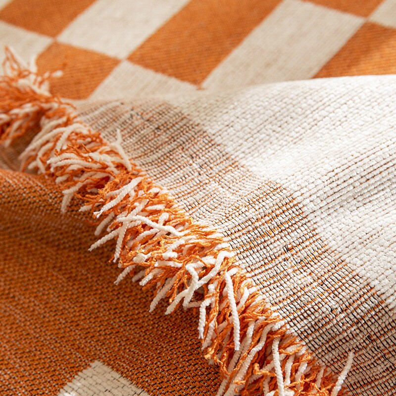 Checkerboard chenille jacquard tassels bedcover sofa blanket, Couch bedspread nap blanket throw,Gift for home, Decor home