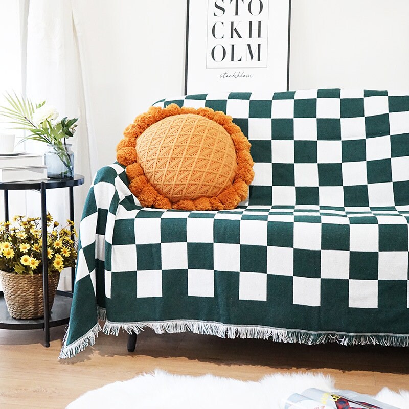 Checkerboard Pattern Black Sofa Cloth Decorative Sofa Cover,Double-Sided Use Sofa Throw Blanket,large size, Gift for Home