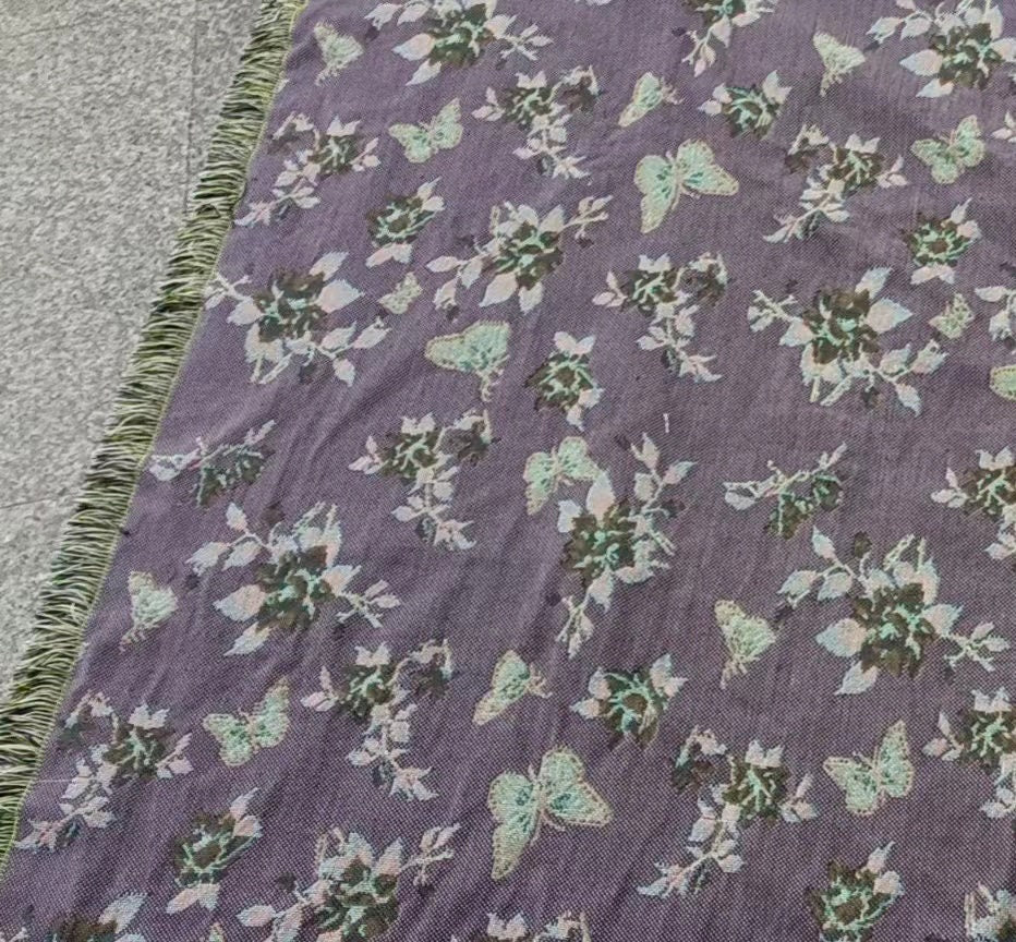 Floral butterfly jacquard blanket,Green jacquard blanket,Woven Large Throw, Sofa Blanket, Picnic blanket,Beach blanke,Housewarming gift.