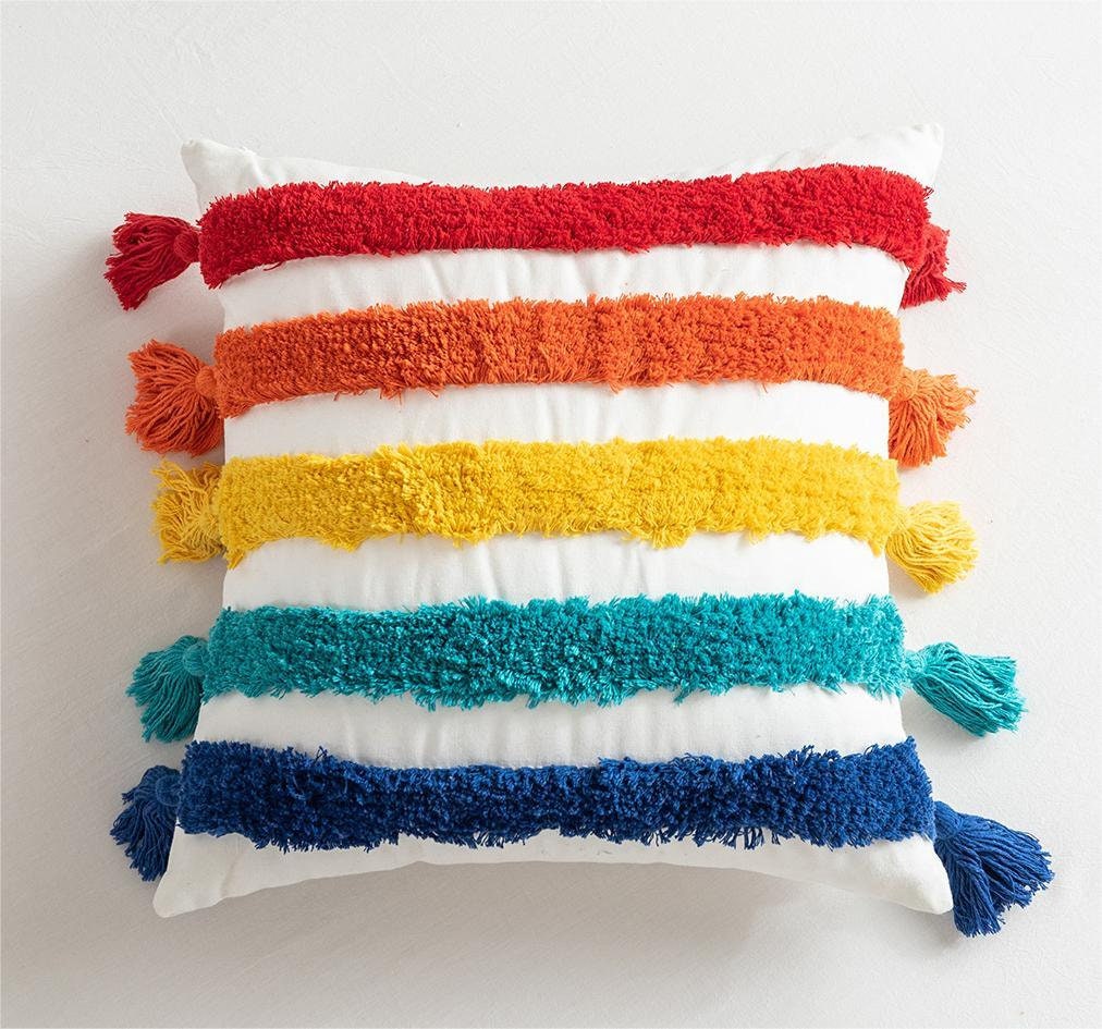 Color Triangle Tufted Cushion Cover 18" x 18"inch,100% Cotton Tufted Textured Pillow Case,Decorative Tassel Pillows,Housewarming gift.