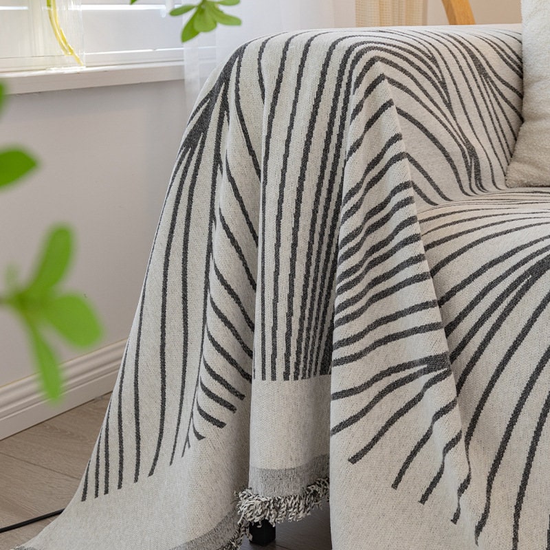 Multi-line chenille jacquard tassels bedcover sofa blanket, Couch bedspread nap blanket throw,Gift for Home, Decor