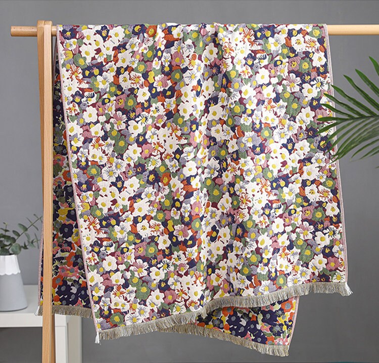 Five Layers Cotton Blanket 100% Cotton Bedcover Sofa Blanket,Throw with Tassels Bed Woven Cotton Blanket,Home Decor