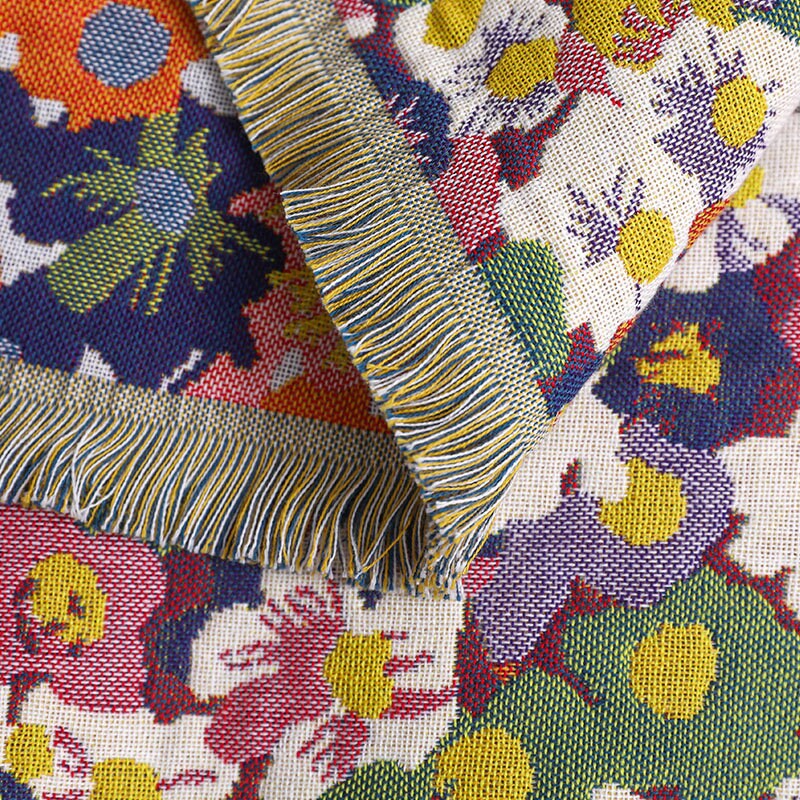 Five Layers Cotton Blanket 100% Cotton Bedcover Sofa Blanket,Throw with Tassels Bed Woven Cotton Blanket,Home Decor