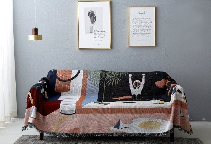 Space Tourism Cotton Woven Throw Blanket,Cozy Nap Throw Blanket, Double-Sided Use Sofa Throw Blanket,Tapestry Throw,Housewarming gift.