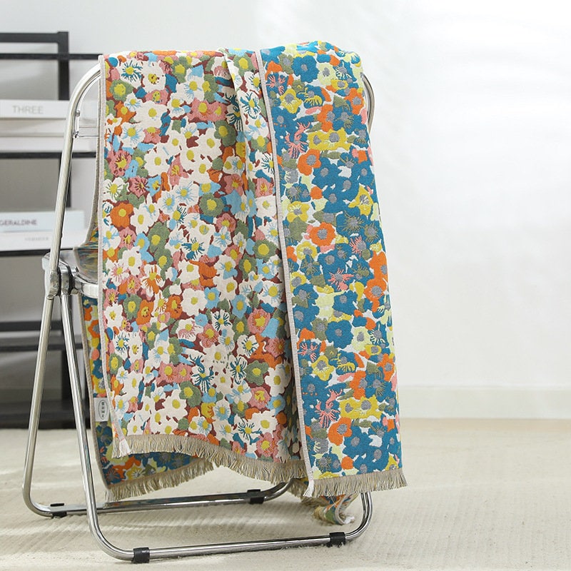 Five Layers Cotton Blanket 100% Cotton Bedcover Sofa Blanket,Throw with Tassels Bed Woven Cotton Blanket,Home Decor