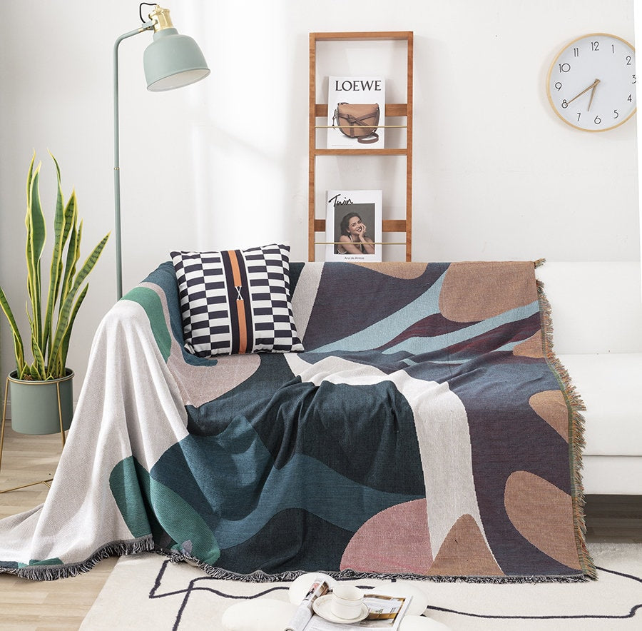 Nordic Blanket Throw, Wall Art Blanket, Tapestry Blanket, Couch Throw, Cozy Blanket,large size, Gift for Her, Birthday Gift, Decor