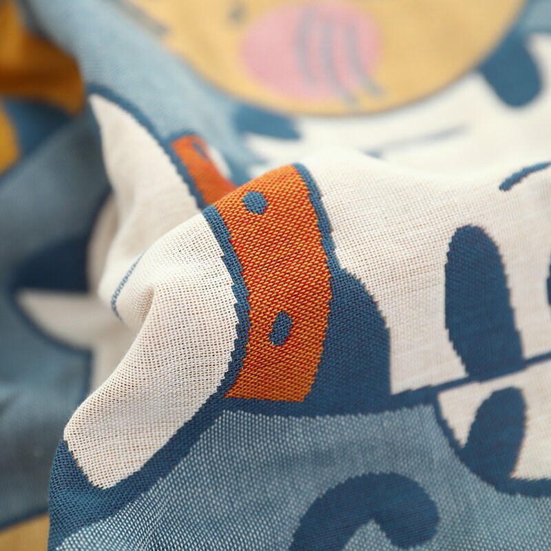 Cute Cat Cotton Throw Blanket Cotton Muslin Bedcover Sofa Blanket, Decorative Bed Woven Cotton Blanket, Housewarming Gift.