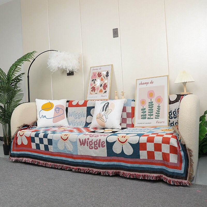 Sun Flower Smiley Face Throw,Wall Art Blanket,Tapestry Blanket, Couch Throw, Cozy Blanket,large size, Gift for Her, Birthday Gift, Decor