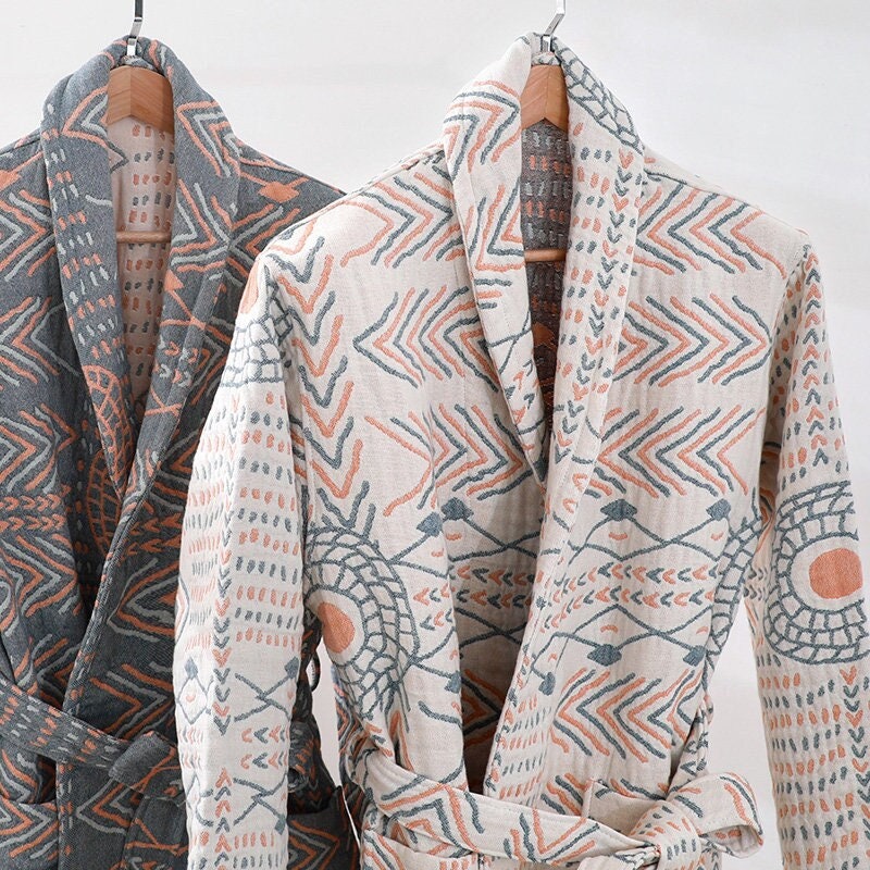 Bohemia Cotton robe,Kimono Nightwear Couple Robe,The Texture of Gauze,Bathrobe for birthday gift & anniversary gift,Housewarming gift