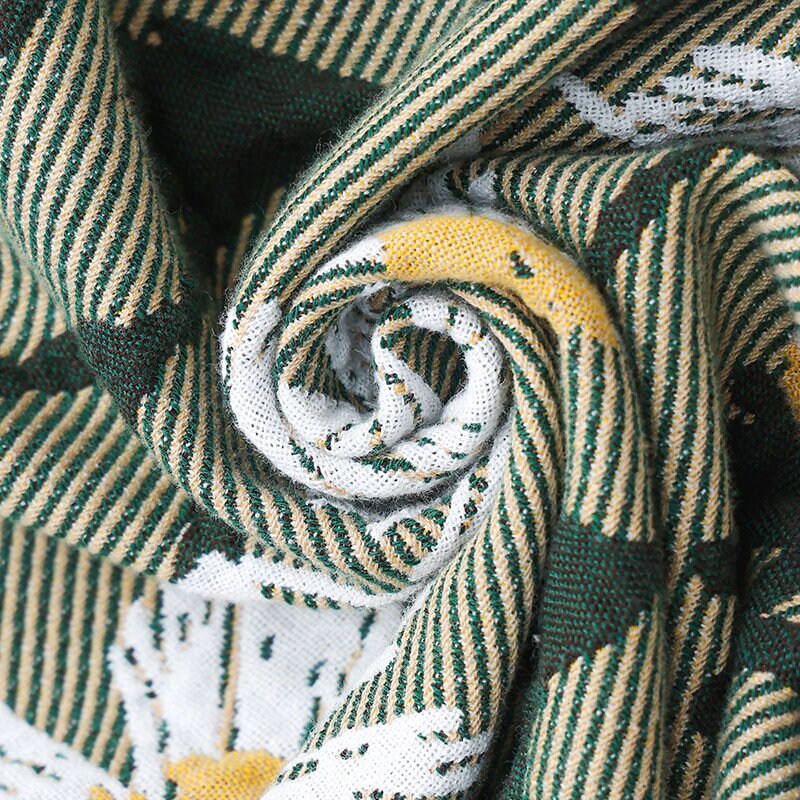 Green daisy cotton twill gauze blanket throw ,Bed cover sofa blanket, Bedspread nap blanket cotton throw,Gift for Home, Decor Home