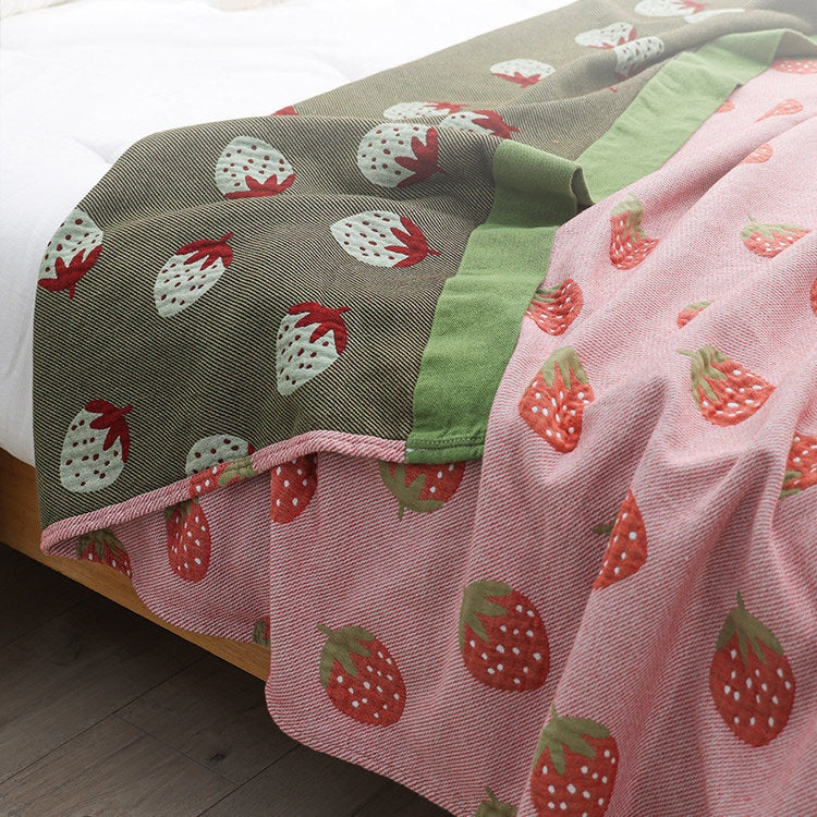Pink strawberry cotton blanket 100% cotton, Bedcover sofa blanket, 90x98" Children Bedspread nap blanket cotton throw,Gift for Home, Decor