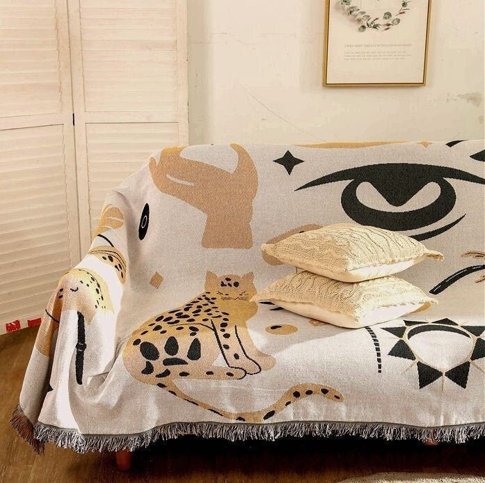 Leopard Furniture Throw, Picnic Blanket, Garden Cotton Knitted Blanket, Unique Gift, Picnic blanket,Double-Sided Use,Housewarming gift.