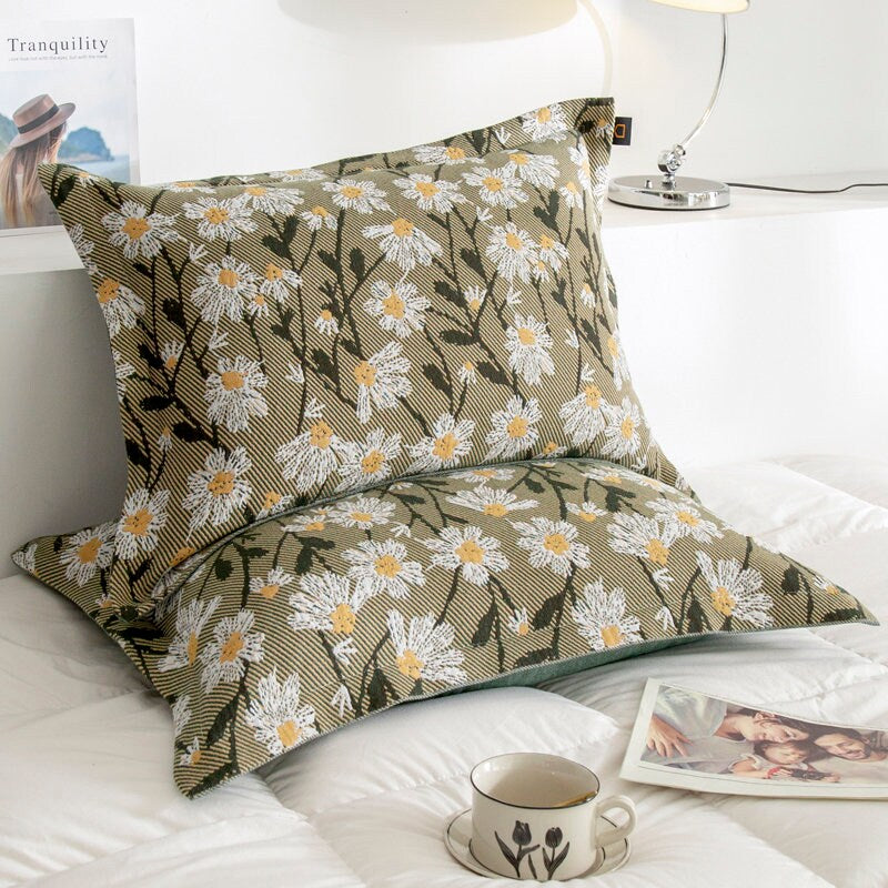 Green daisy cotton twill gauze blanket throw ,Bed cover sofa blanket, Bedspread nap blanket cotton throw,Gift for Home, Decor Home