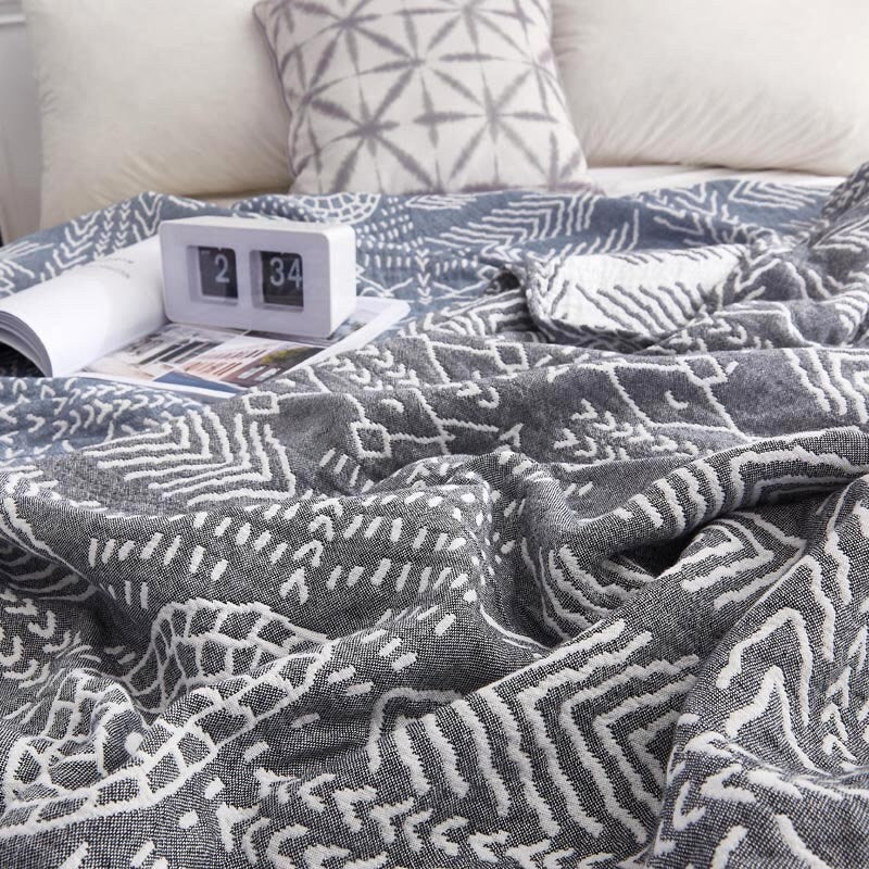 Bohemia Cotton Blanket Throw,Cotton Blanket 3-Layers Double-sided Woven Home Decor Bedding,Cozy Nap Throw Blanket,Housewarming gift.