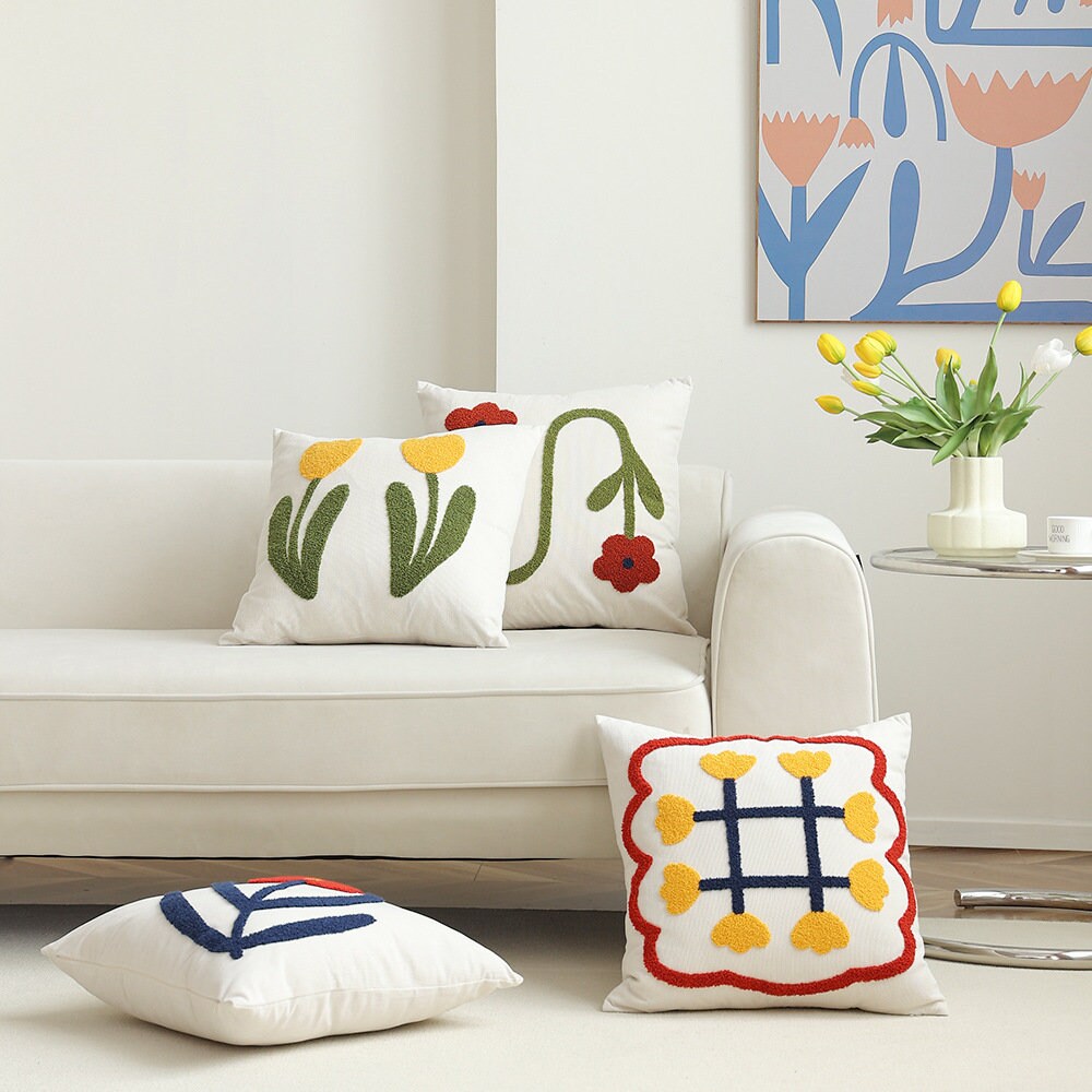 Corduroy Floral Tufted Pillow Cover, Square Sofa Decorative Throw Pillow Cover, Home Decor, Home Gift