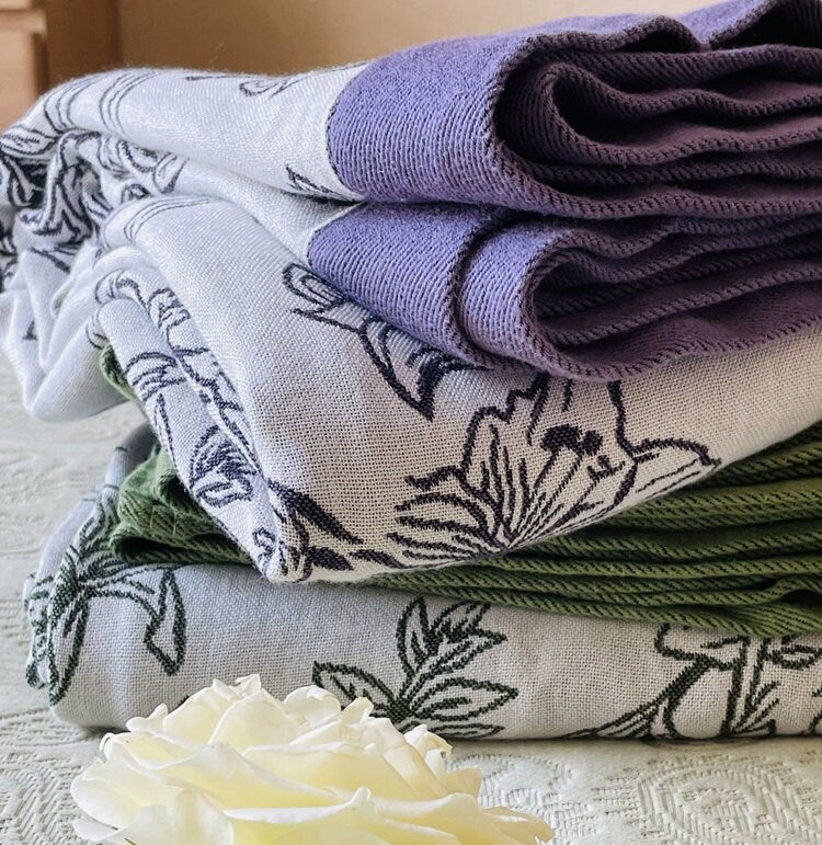 Floral Jacquard Blanket Throw Bed Cover Decor , Cotton Bamboo Bed Throw Blanket, Housewarming gift.