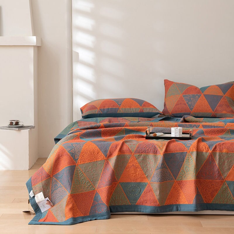 Jacquard Cotton Yarn Bed Cover Decor Bedspread, Cotton Throw Blanket, Home Decor, Housewarming gift.