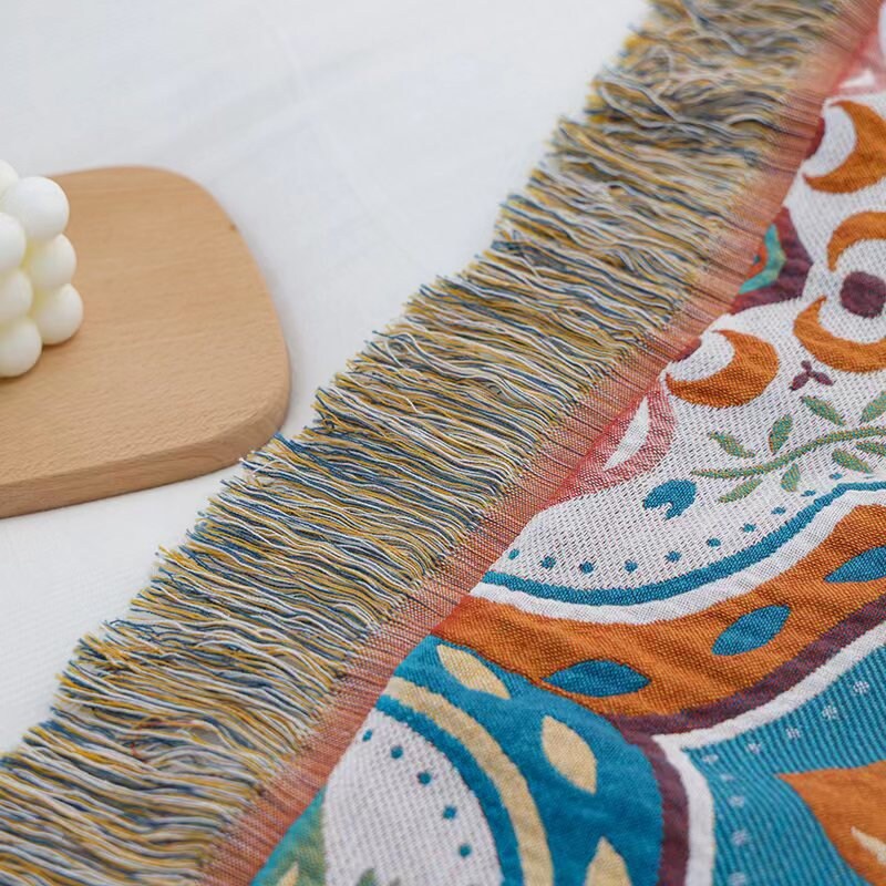 Bohemia Cotton Throw Bed Cover 100% cotton Muslin Woven Sofa Throw Home Decor, 59x79"Tassel Bed Throw Blanket, Housewarming gift.