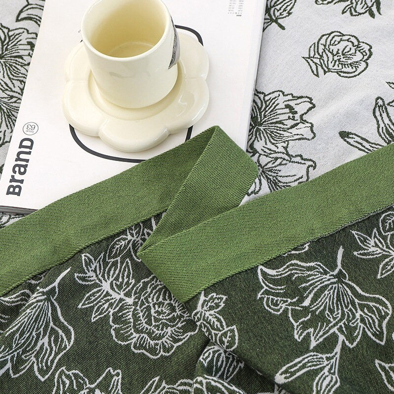 Floral Jacquard Blanket Throw Bed Cover Decor , Cotton Bamboo Bed Throw Blanket, Housewarming gift.